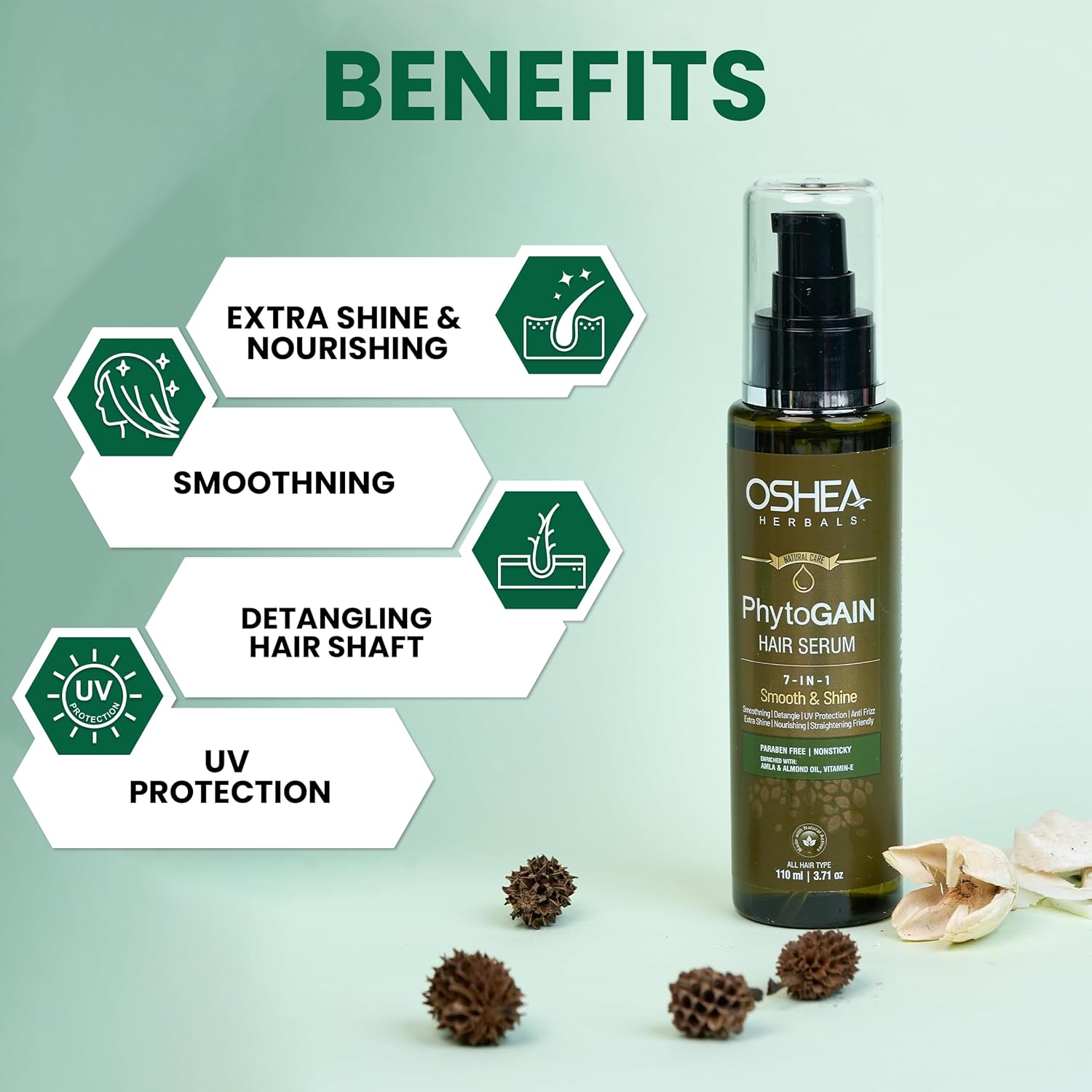 Oshea Herbals Phytogain Natural Non Sticky Hair Serum | For Instant Smooth, Shine, Tangle & Frizz Free Nourishing Hair Serum - 110 ml - Image 3