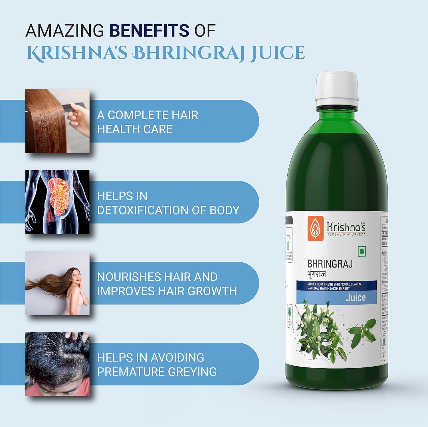 KRISHNA'S HERBAL & AYURVEDA Bhringraj Juice-500 Ml(Pack Of 1)|Preservative Free|Nourishes Hair And Improves Hair Growth - Image 3