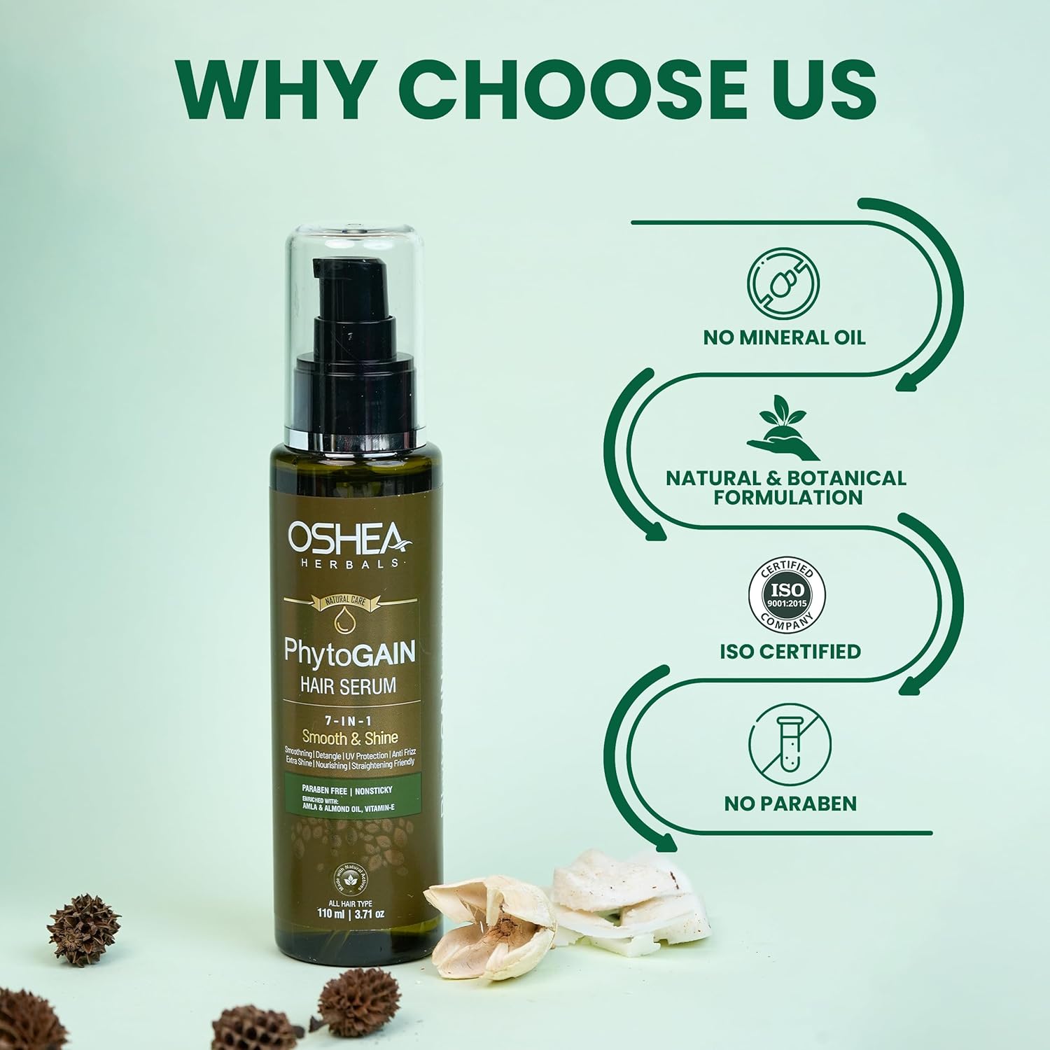 Oshea Herbals Phytogain Natural Non Sticky Hair Serum | For Instant Smooth, Shine, Tangle & Frizz Free Nourishing Hair Serum - 110 ml - Image 5