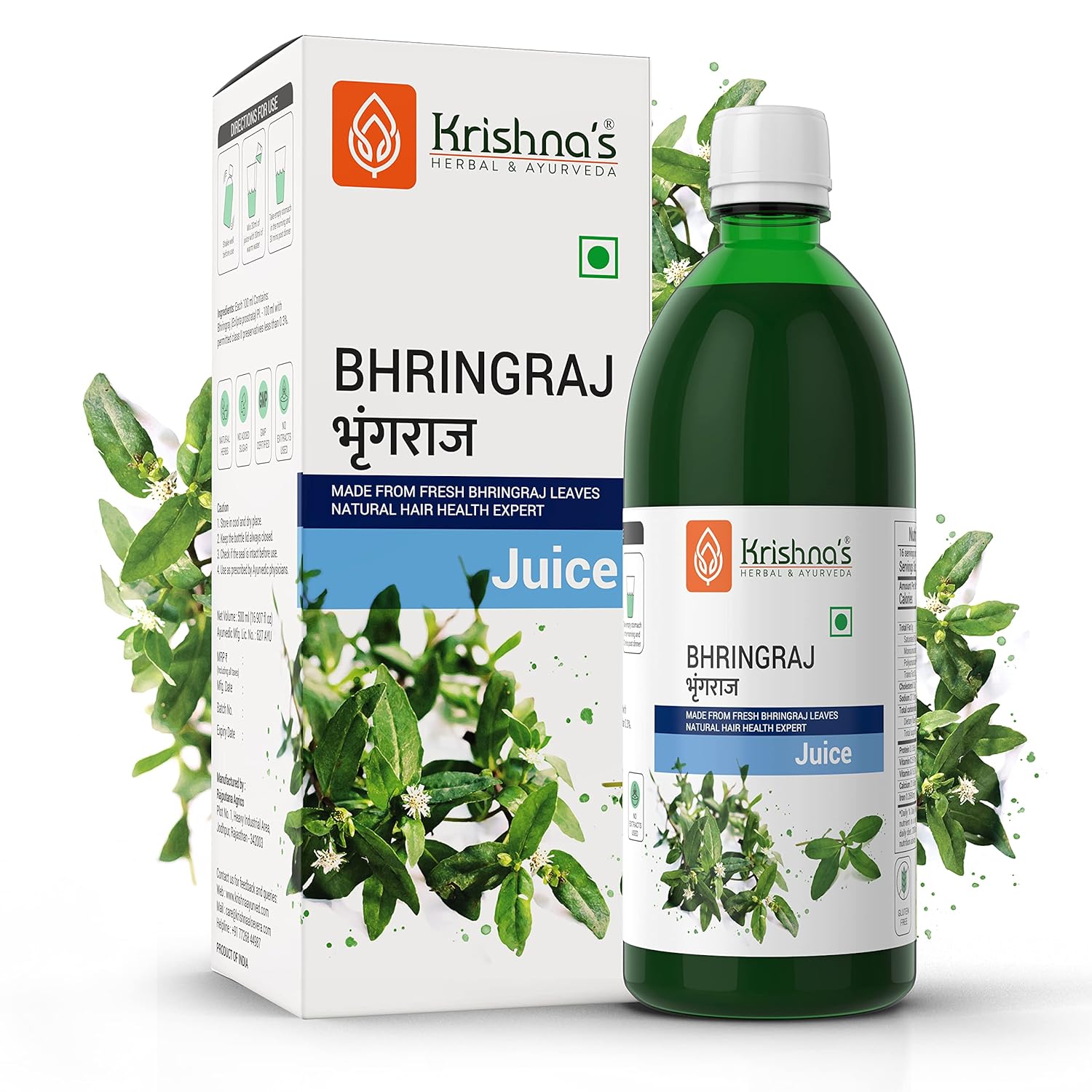 KRISHNA'S HERBAL & AYURVEDA Bhringraj Juice-500 Ml(Pack Of 1)|Preservative Free|Nourishes Hair And Improves Hair Growth - Image 12